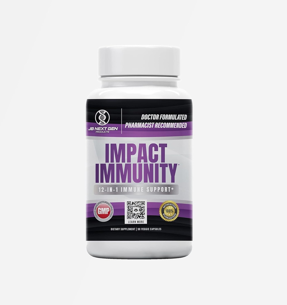 IMPACT IMMUNITY 12-IN-1 תמיכה במערכת החיסון עם Elderberry, ויטמין C, B6, B12, Riboflavin (B2), Zinc, D3, Quercetin, Thiamin Fisetin, L-Leucine & Probiotic-Made בארה"ב- (90)