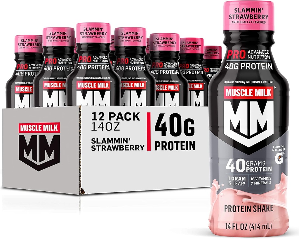 Muscle Milk Pro Series Protein Shake, Slammin 'Strawberry, 40g Protein, 14 Fl Oz, 12 Pack