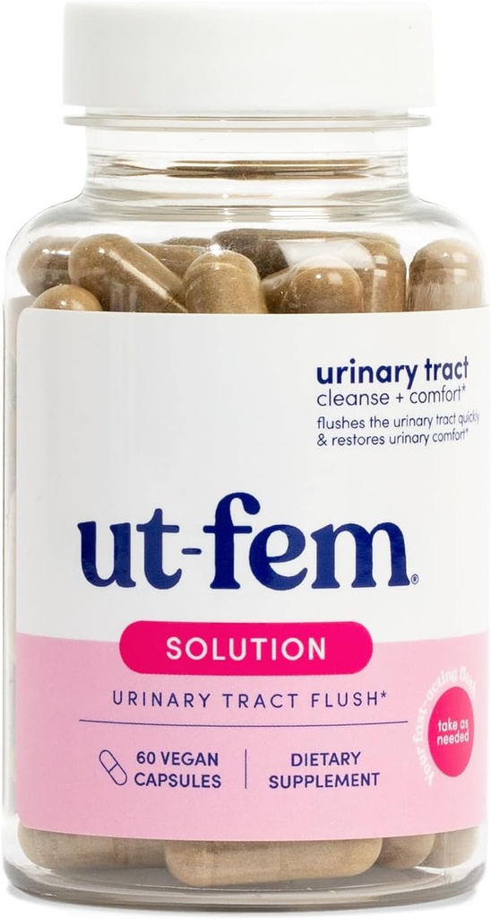 UT-Fem Solution - Qadınlar üçün Fast-Acting Urinary Tract Flush, Proaktiv UTI Support, Cleansing & Comfort, Klinik-Strength D-Mannose, Cranberry, və Natural Materiallar - 60 Vegan Capsules