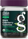 Gaia Herbs Black Elderberry (Sambucus Nigra) Extra Indarra Gummies - Delicious Immune Support Supplement - Certified Organic Blackberries-ekin egina Sistema Inmunearen Laguntzarako - 40 Gummies
