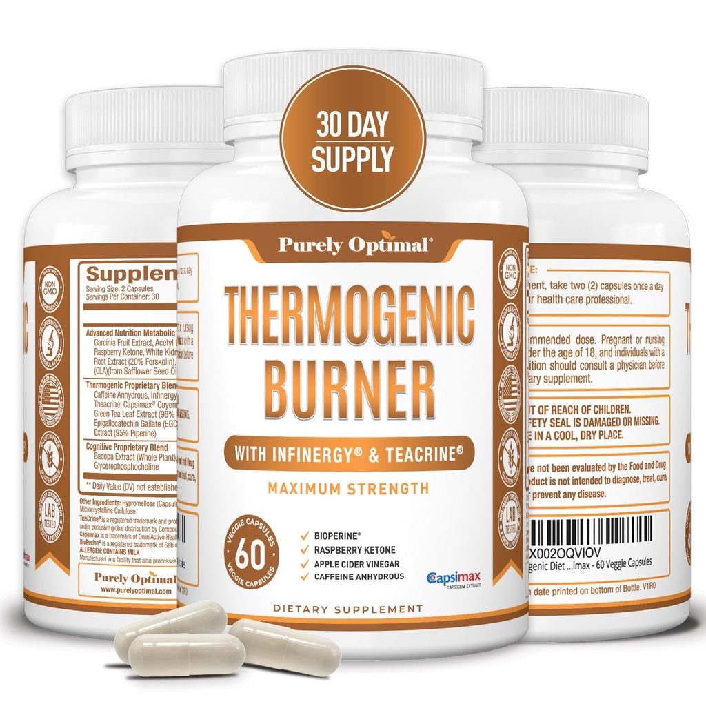 Purely Optimal Thermogenic Fat Burner for Women - Advanced Metabolism Support & Energy Booster - Natural Ingredients, Vegan-Friendly, Non-GMO - 60 Capsules