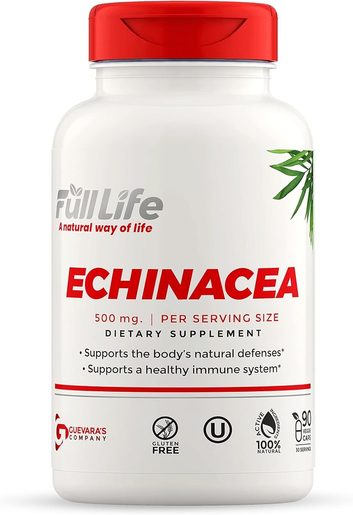 Full Life Echinacea Capsules - Herbal Diyeter Supplements - Immune Support Supplement - Echinacea Purpurea Pills for Women and Men -Kosher, Gluten Free - 90 Veggie Capsules