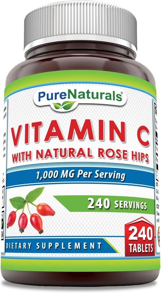 Puro Naturals Vitamina C com roseira HIPS 1000 mg por servÃμes 240 Comprimidos SuppÃario