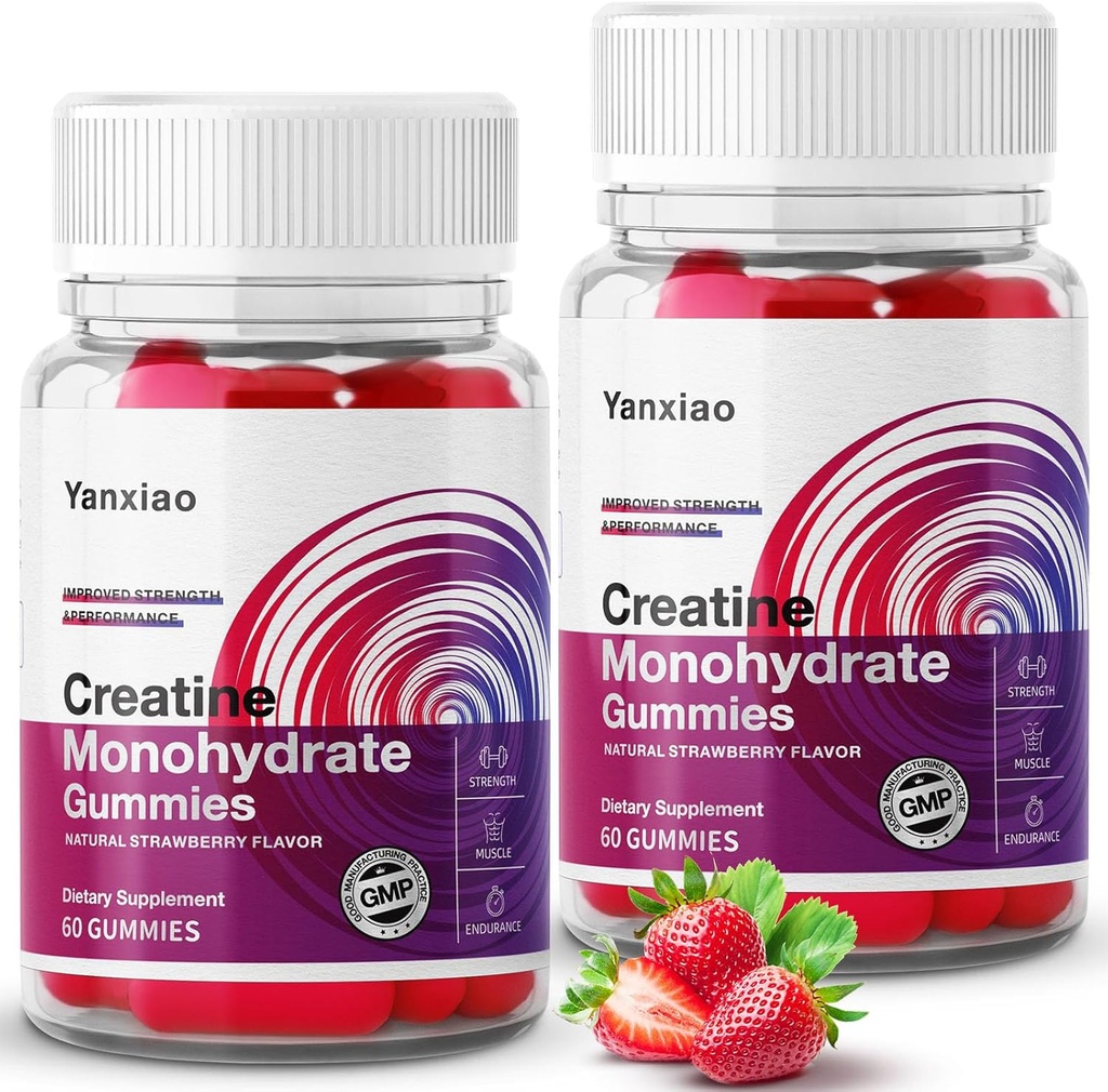yanxiao Creatine Monohydrate Gummies 5g for Men & Women, Anti-Melting Formula, Sugar Free Creatine Chews for Muscle Growth and Strength, Contains Vitamin C and Other nutrients (120 Count)