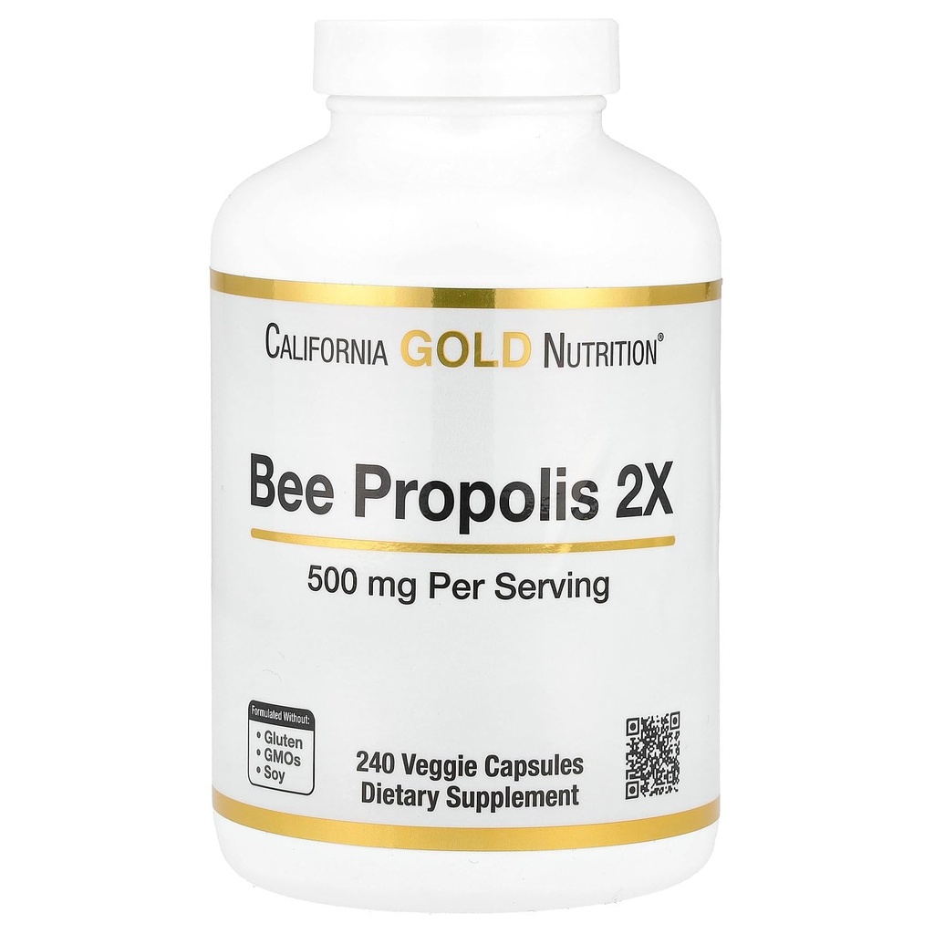 California Gold Nutrition Bee Propolis 2X Potency, Concentrated Extract 500 mg, Equivalent to 1000 mg of Natural Propolis, Support Immune Health & Vitality*, 240 Veggie Capsules