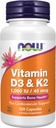 NOW Supplementen, Vitamine D-3 & K-2, 1000 IE/45 mcg, plus Cardiovasculaire ondersteuning*, Ondersteunt Bone Health*, 120 veg Capsules