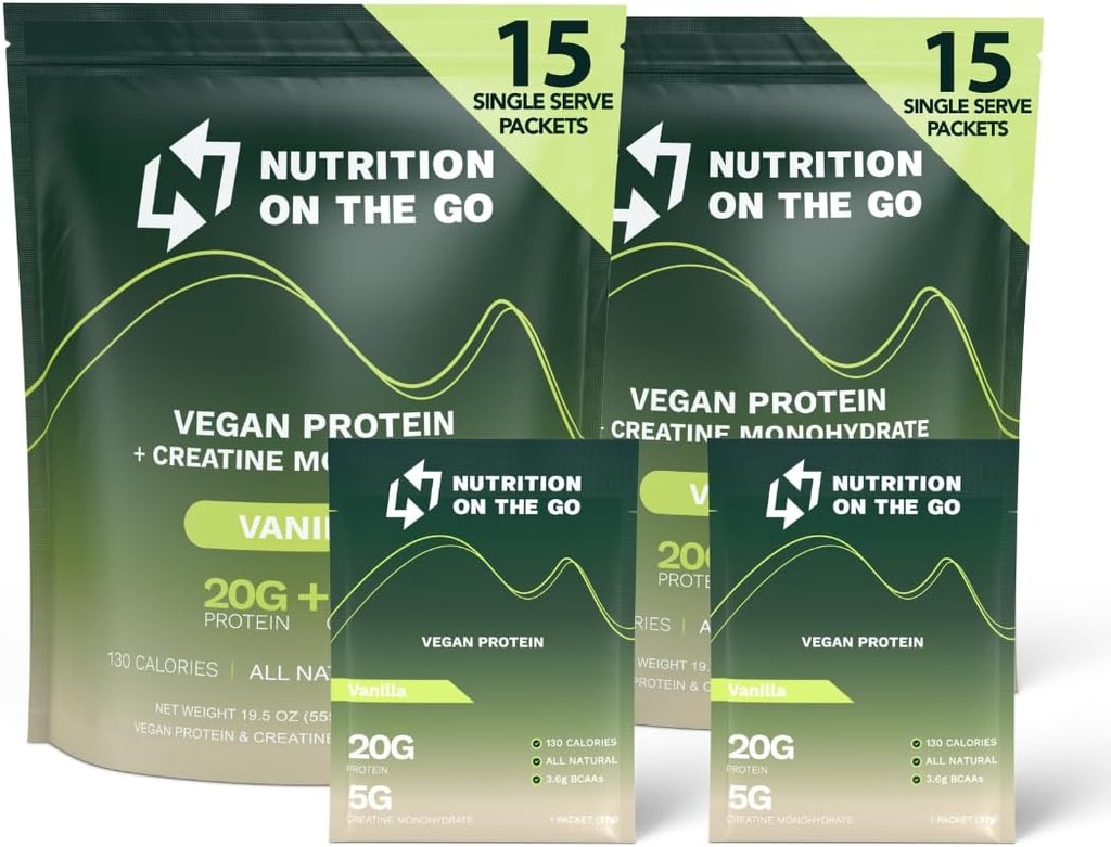 Nutrition on Go Vegan Proteder packages amb Creatine 20g Protetins + 5g Creatine Actine Protew-SerVin Powder MENT All-Nature, Guttelin-Free-Free- growlian Vanilla RECE (30-Pck)