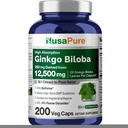 NusaPure Ginkgo Biloba 50:1 Extracto, 250 mg Equivalente a 12.500 mg por Veggie Caps 200 Caps (Vegetariano, No GMO, Vegan) Bioperina