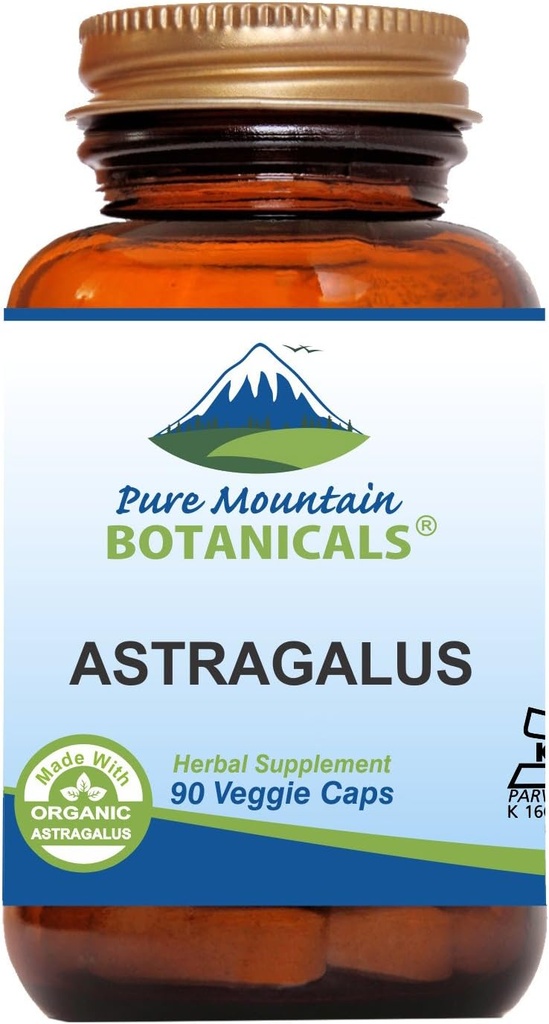 Pure Mountain Botanicals Astragalus Root Capsules - 90 Kosher Vegan Caps su 470 mg Organic Astragalus