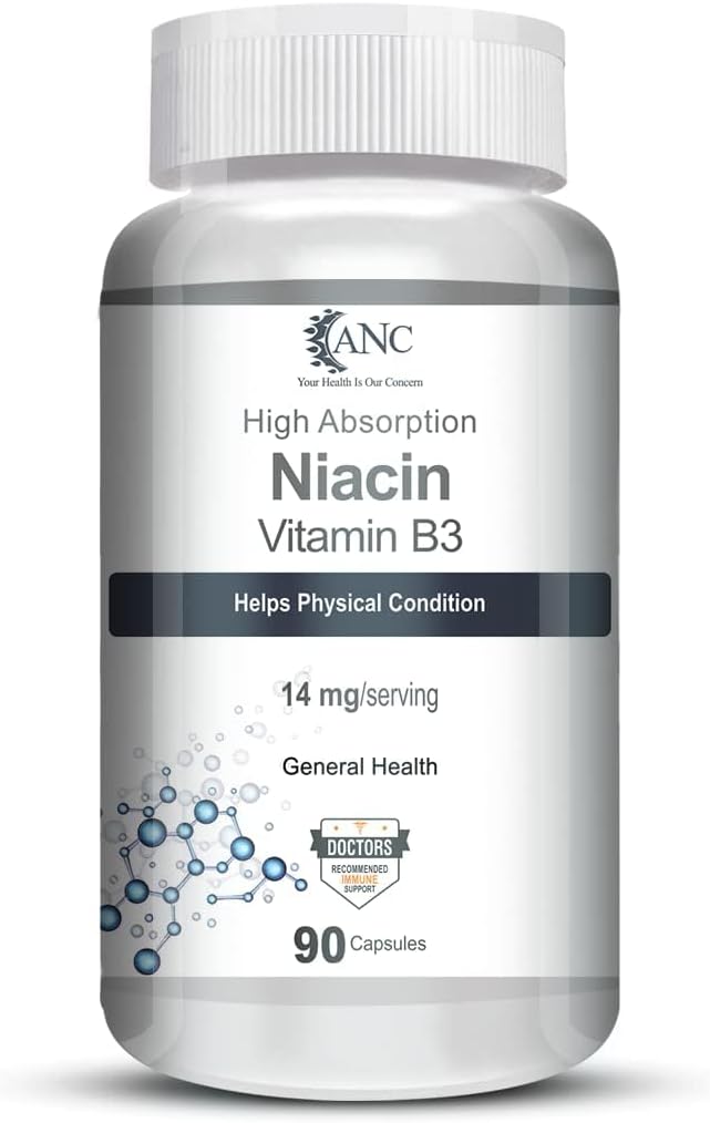 Générique Niacine Vitamine B3 Capsules - avec Flush, Non-OGM, Sans gluten -90 Capsules