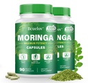 Bcuelov Moringa Capsules 2 Bottles | 800mg Pure Moringa Powder Capsules – Supports Energy, Immune Support, Gut Health, Green Superfood Contains Vitamins & Amino Acids