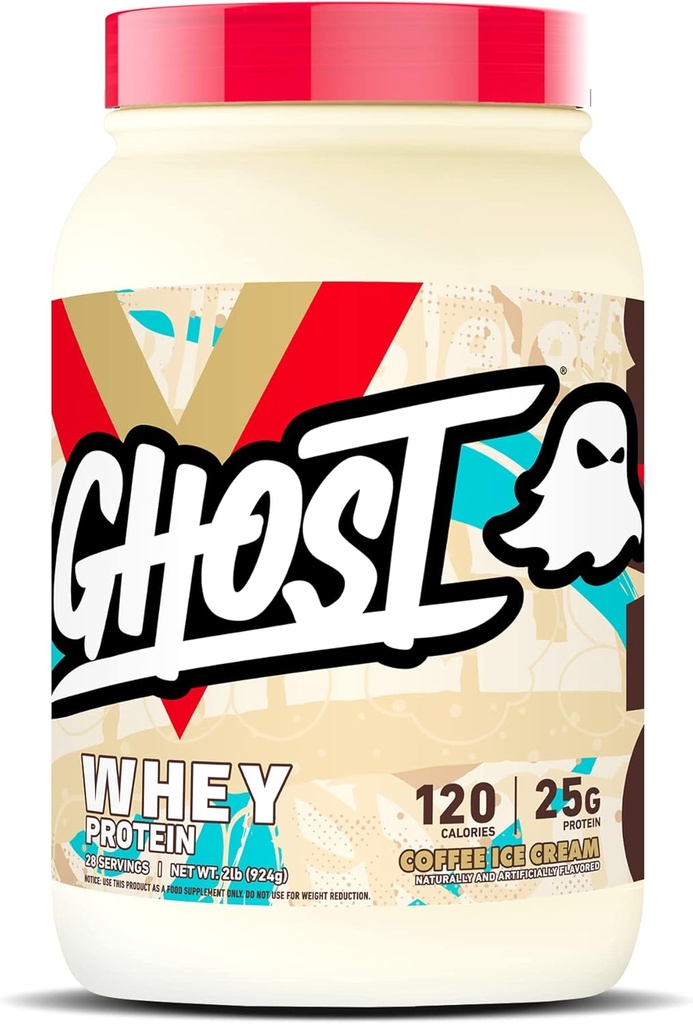 Ghost Whey Protein Powder, Coffee Ice Cream - 2LB, 25G Protein - Whey Protein Blend - Post Workout Fitness & Nutrition Shakes, Smoothies, Baking & Cooking - Soy & Gluten-Free