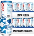 FITAID RX Zero Sugar, Enkapsulated Creatine, Workout Recovery Drink, All- In- One Blend, BCAA, Glucosamine, Turmeric, B-Complex, Electrolytes, Blue Raspberry, 12 Fl Oz (balení po 24)