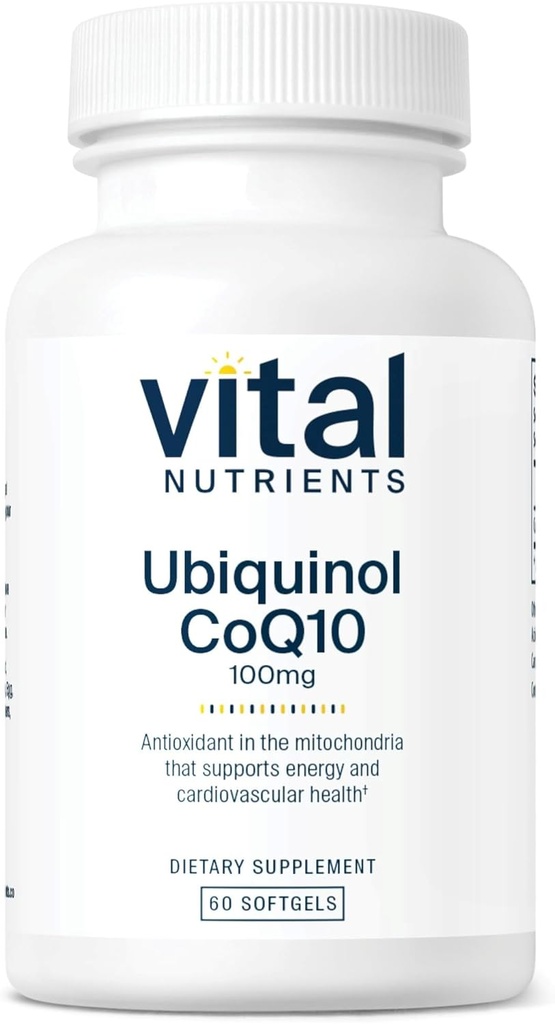 Nutrientes Vital Ubiquinol CoQ10 100mg .. Forma ativada de coenzima Q10 .. Antioxidante potente para apoiar a saúde cardiovascular e cerebral * .. Gluten e Dairy Free ..