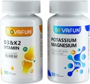 Potassium Magnesium with Calcium Zinc & D3 K2 Vitamin Supplements Bundle for Heart, Bone, Muscle Health