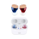 Rechargeable Hearing Aids for Seniors & Adults, Invisible Hearing Aid With Noise Cancelling, Rechargeable Hearing Aid with Storage and Charging Combo Portable Charging Case, Two Blue & Red