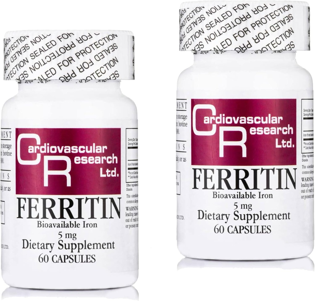 Cardiovascular Research Ferritin Iron Suplemento para Mujeres y Hombres 5 mg 120 cápsulas - 2 Pack Saver
