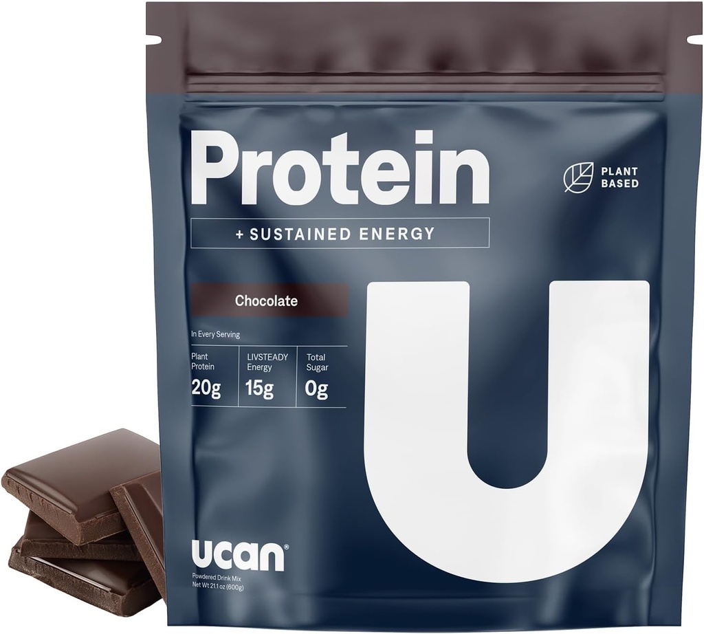 UCAN Energy + Plant Protein Powder - Vegan Plant Based Protein 20g Pea Protein EAA & BCCAS - Keto Protein Powder - Ei lisättyä sokeria, Gluteeniton - suklaa -12 Tarjoilut
