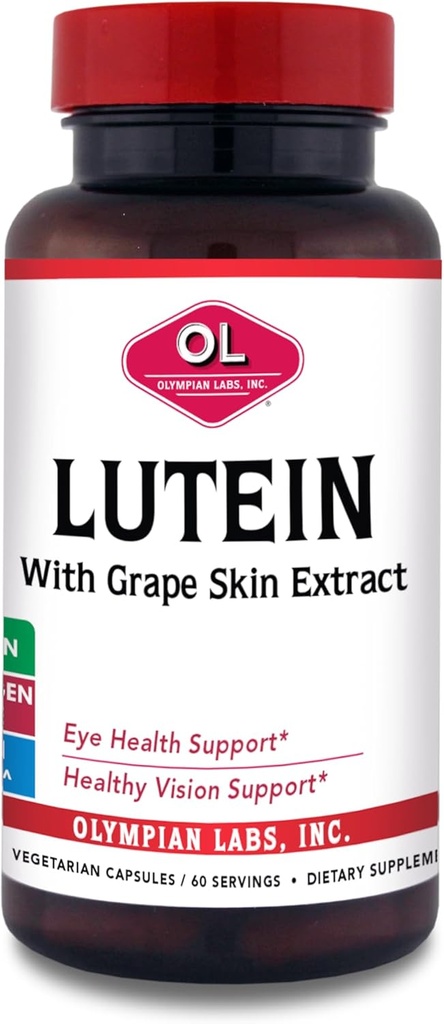 Olympiska Labs Lutein 20 mg, 60 kapslar formulerade med FloraGLO och Grape Skin Extract, Stödjer Hälsosam Vision och ögonfunktion