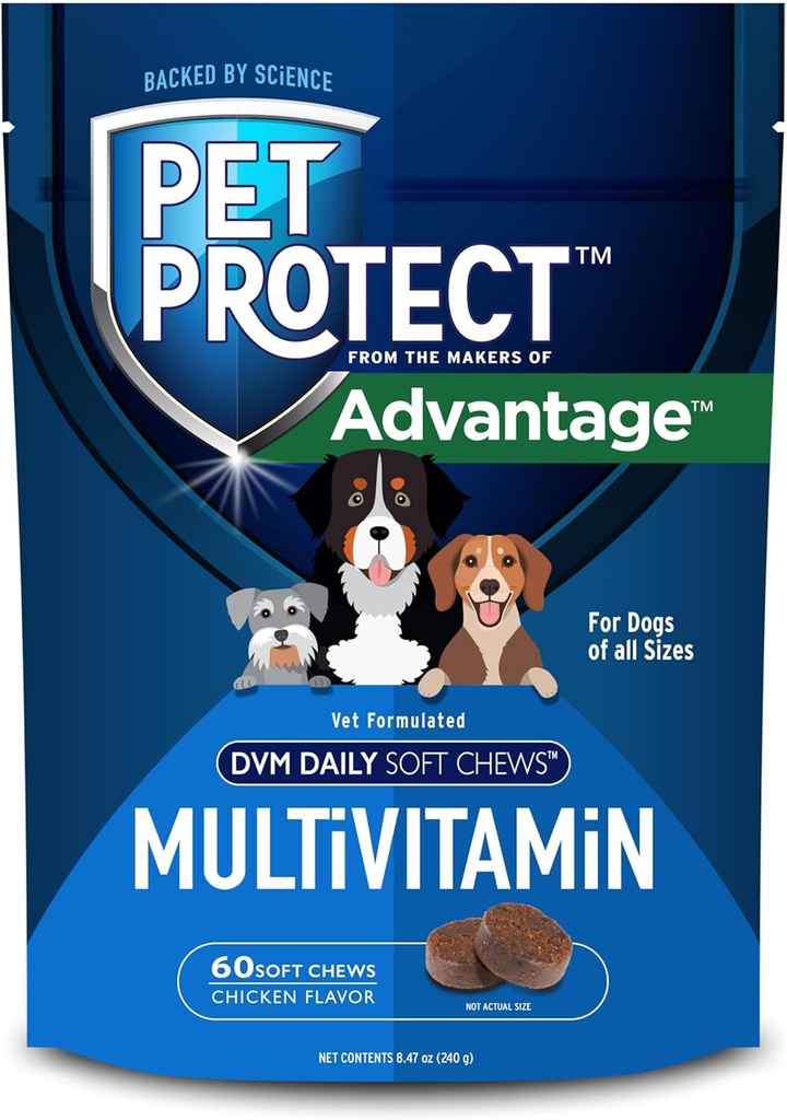 Pet Protect psa multivitaminski, Vet Formulated DVM dnevno mehko žvečenje, Podpira tekoče zdravje in Wellness, Chicken-Flavor (60 Count)