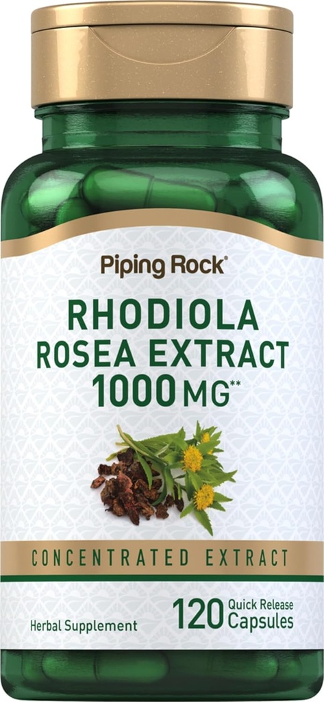 Piping Rock Rhodiola Suplemento Rosea | 1000mg | 120 Cápsulas | Concentrado raíz de herba | Non-GMO, Gluten Free