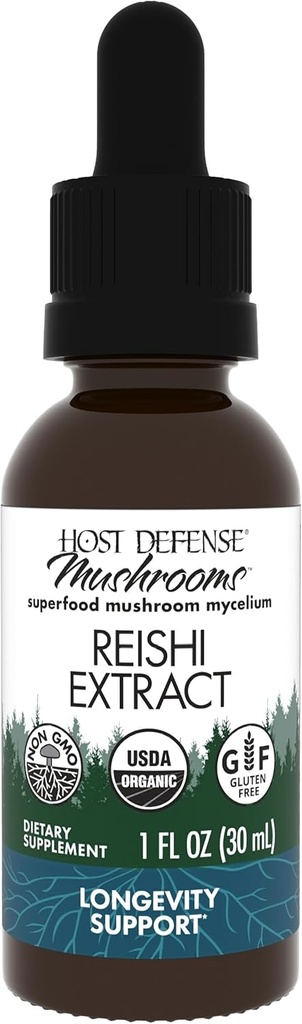 Host Defense Reishi Extract - Heart & Immune Health Support Supplement - Mushroom Supplement to Support Energy & Vitality - Reishi Supplement to Aid All Well-Being - 1 fl oz (30 Servings)
