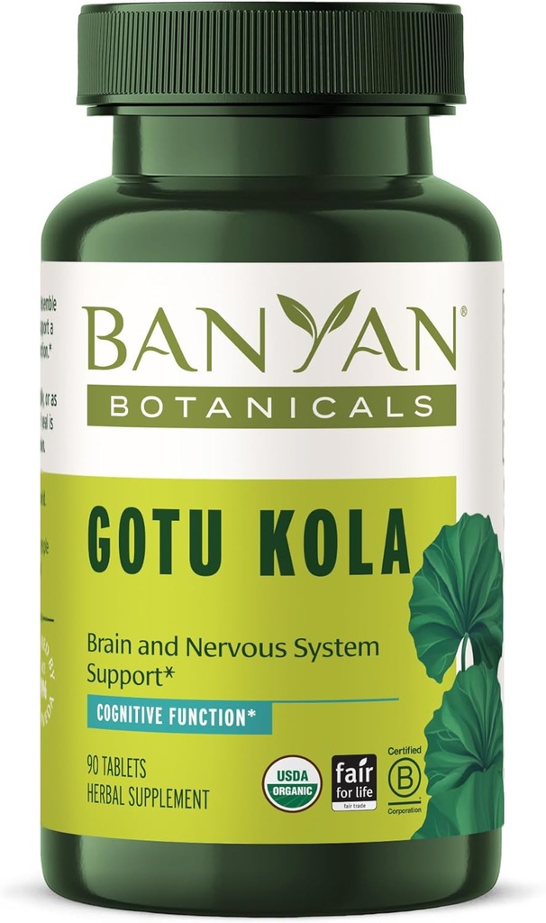 Banyan Botanicals Gotu Kola (Centella Asiatica) - Adaptogen Organik & Nootropic Brain Support for Healthy Memory & concentrastriction * - 90 Tablets - Cukup diperdagangkan Desurinatinably Deverced Vegan
