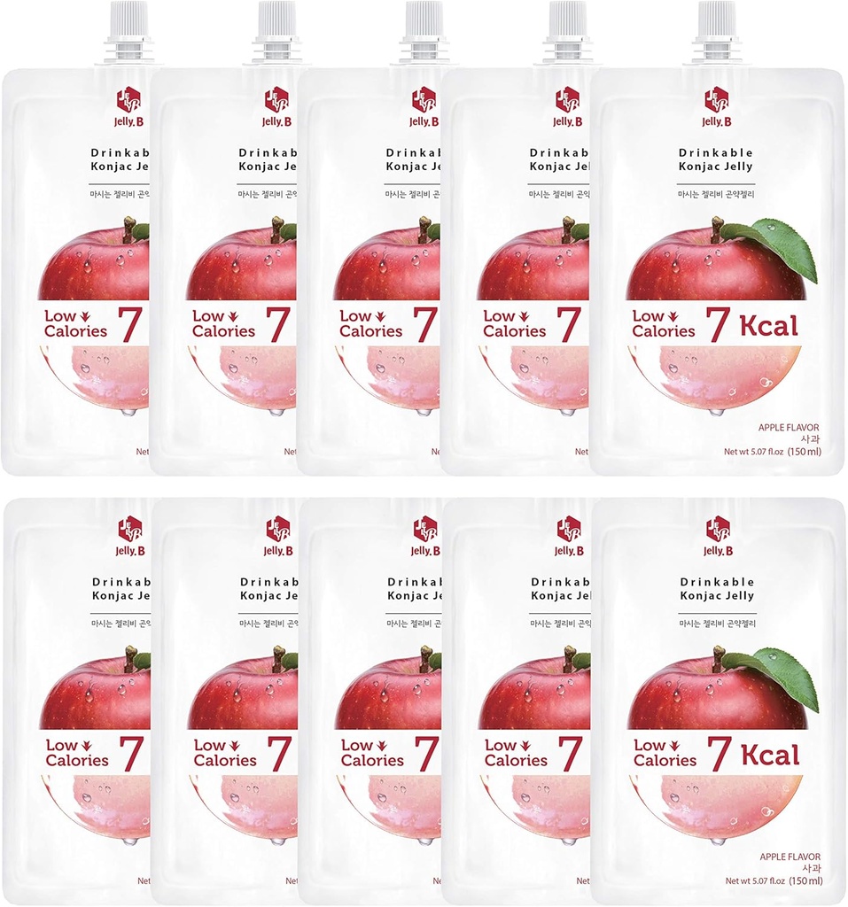 JELLY B Drinkbare Konjac Jelly (10 verpakkingen van 150 ml) - 0 Gram Sugar, Only 6 kcal Each Packets (Apple)