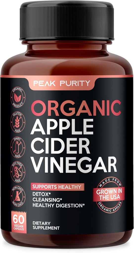 100٪ عضوي من طراز Raw Apple Cider Vinegar Capsules - Natural Detox Gut Cleanse " Healthy Digestion - Tasteless " easy to Swallow - Extra Strength ACV Pills - 1000 mg