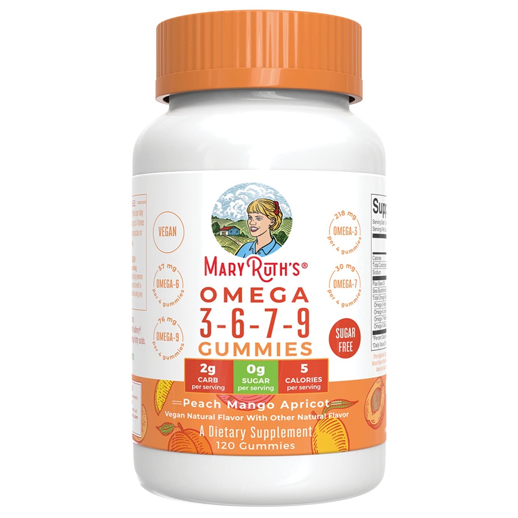 Mary Ruth's, Omega 3 6 7 9 Gummies Peach Mango Apricot, 120 Count