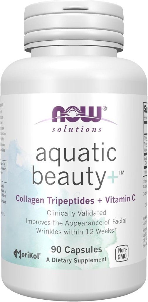 NOW Foods Solutions Aquatic Beauty+ Capsules - Marine Collageen and Vitamine C Supplement for Youthful Skin*, Non-GMO, 60 Capsules