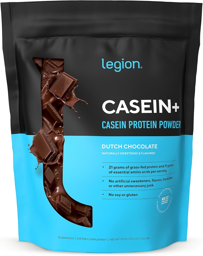 LEGION Casein Protein Powder (Neerlandés Chocolate) - Proteína caseína Micellar de baixa repetición - Non-GMO, Gluten-Free e naturalmente edulgada po de vacas de herba (25 porcións)