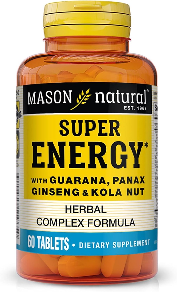 MASON NATURAL Super Energy, Készült Guarana, Panax Ginseng & Kola Nut optimális teljesítmény és energia, 30 napos ellátás