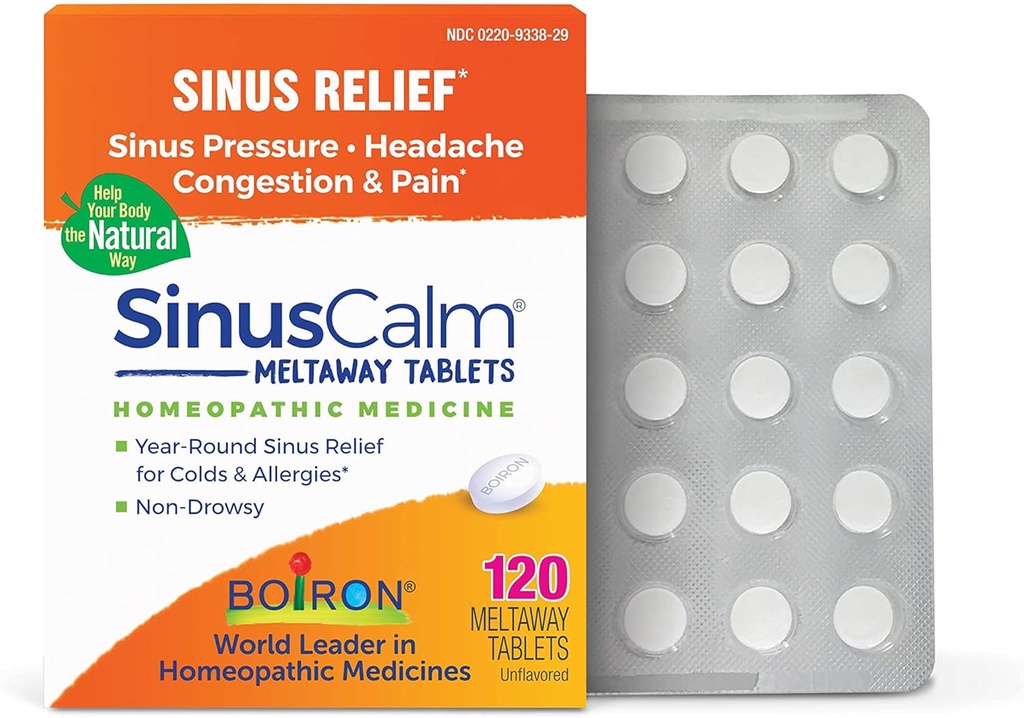 Boiron SinusCalm Tabletit Sinus Pain Relief, Runny Nenä, Runsaus, Sinus Paine, Päänsärky - 120