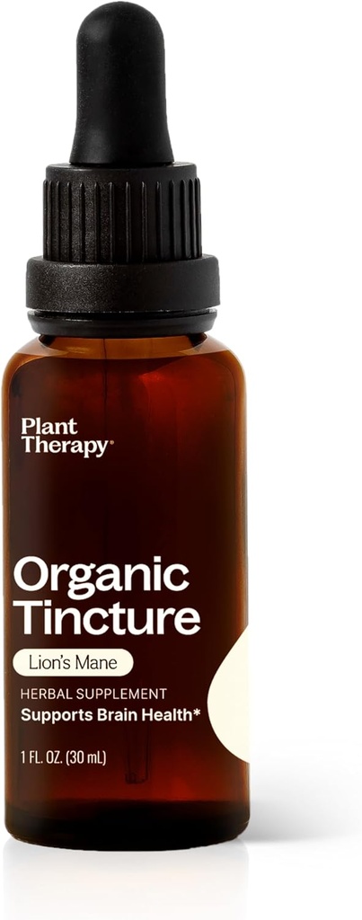 Tanaman Terapi Organik Terapis Singa Mane Tincture 30 mL (1 oz) Mental Clality & Memory, Proses Ekstraksi Alami, Vegan, Non GMO, Gluten Free, Liquid, 1 Botol