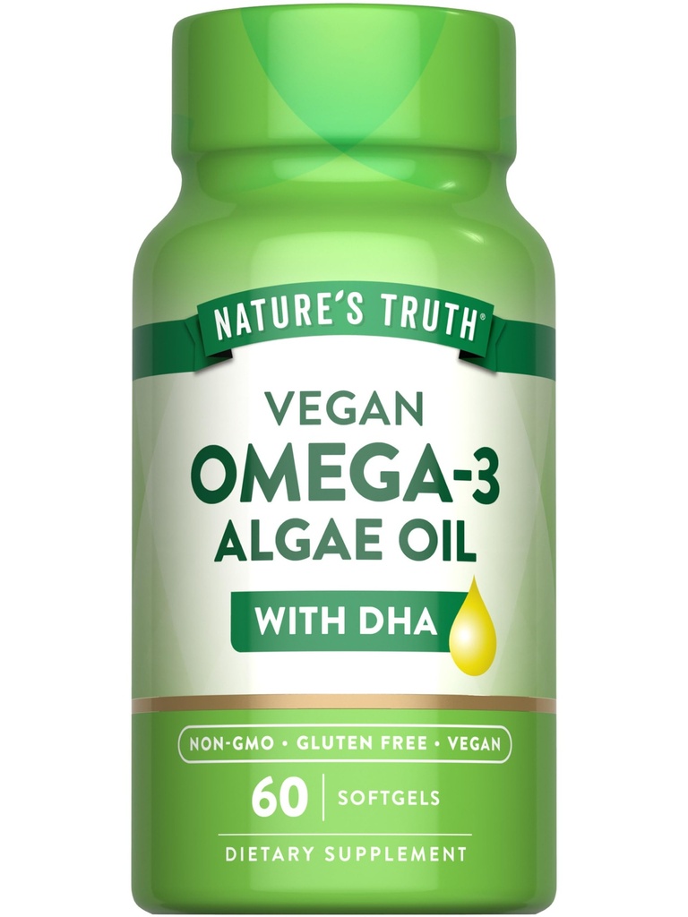 Nature's Truth Vegan Omega 3 Softgels | 60 Count | Algae Oil Formula with DHA | Non-GMO & Gluten Free Supplement