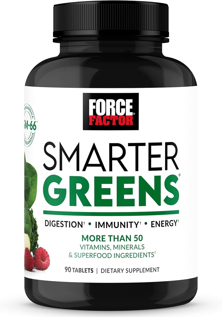 FORCE FACTOR Smarter Zelené Tablety, Zelený dodatek s 25 + Superfoods a antioxidanty k zlepšení trávení, snížení stresu, posílení imunity, a podpora metabolismu, 90 Tablety