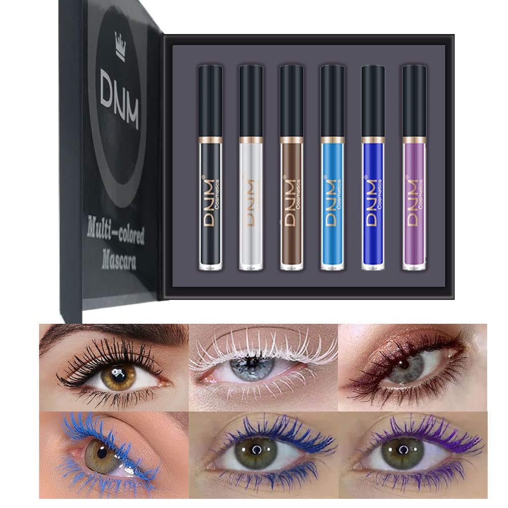 Koloretako Mascara Koloretako Mascara Urdinezko Mascara Eyelashes Set, White Black Brown Purple Long Long Long Charming Cruuminous Free Vegan Eye Makeup (6 kolore)
