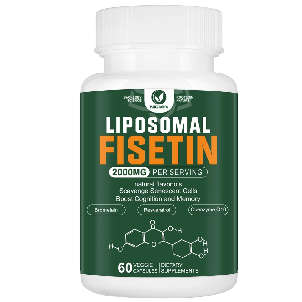 Liposomal Fisetin Supplement, 2000MG, 98% Pure Fisetin Polyphenols Antioxidants, with Quercetin, TMG and Resveratrol, for Healthy Aging, Cognitive Support, 60 Capsules