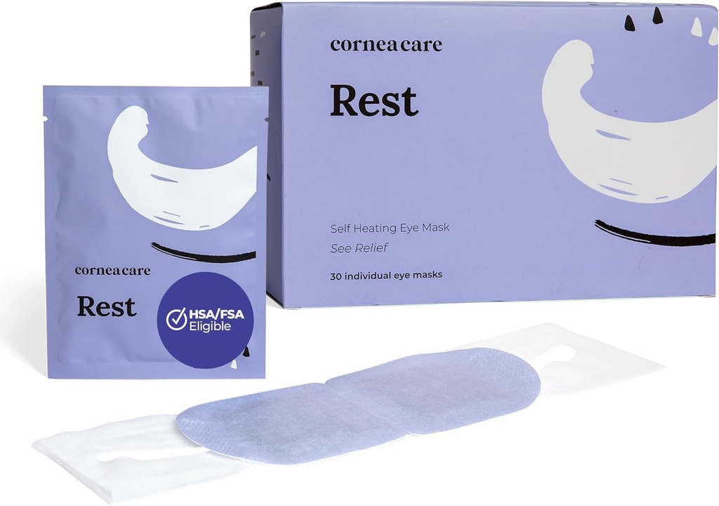 CorneaCare Rest: Zelfverwarmende Warm Compress voor droge ogen Verwarmde Oogmasker voor snelle ontluchting Geen Magnetron of Washandje nodig Reizen Ready 30 Tel.