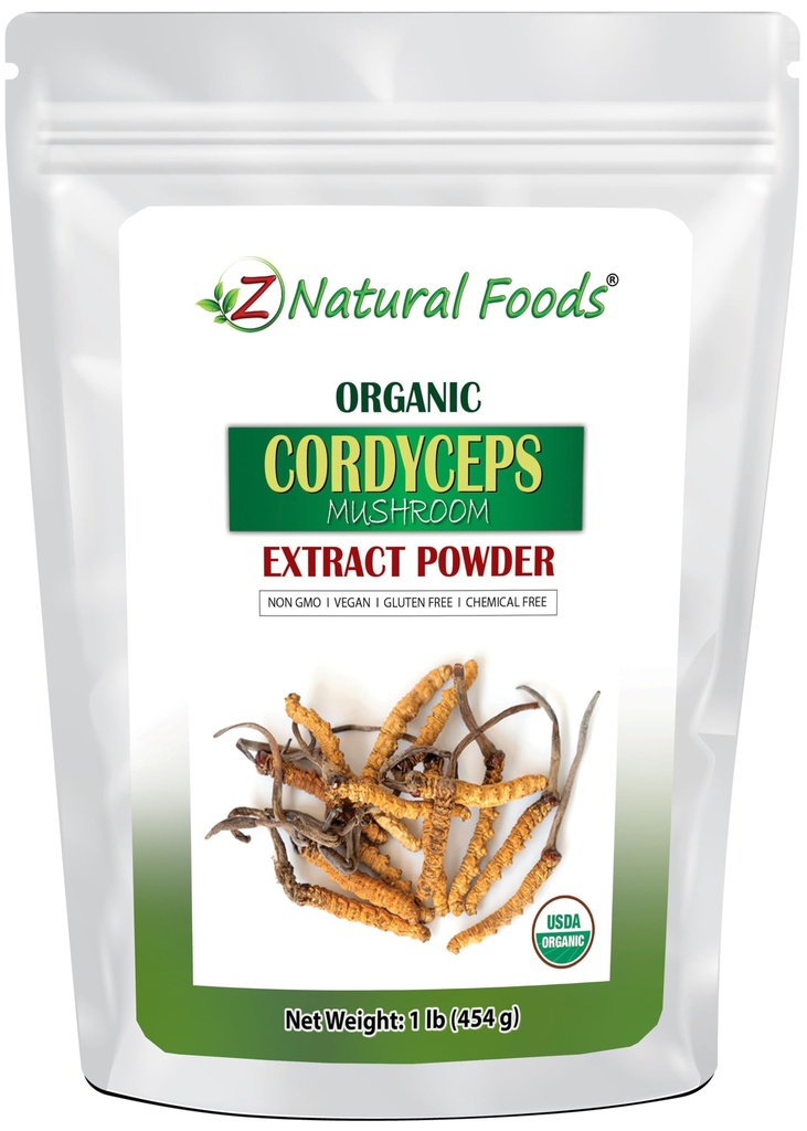 Z Natural Foods Organic Cordyceps Mushroom Extract Powder - Water-Soluble | Rich in Polysaccharides, For Coffee Tea Soup & Smoothies, Natural Dietary Superfood