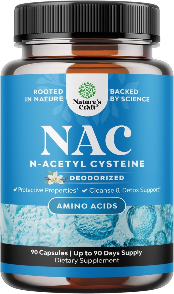 Natures Craft NAC dodatek N- Acetyl Cysteine 600mg- High Absorption NAC 600 mg Kapsle Glutathione Prekurzor pro čištění jater Detox Ledviny Podpora Lung zdraví Imunita a doplněk mozku