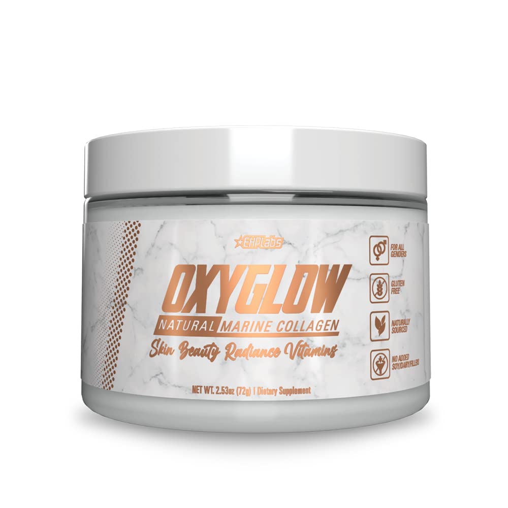 EHP LABS OxyGlow Natural Marine Collagen Powder - Hydrolyzed Marine Collagen Peptides Powder - Boosts Skin Elasticity & Firmness, Accelerates Nail Growth & Strengthens Hair, 30 Serves (Unflavored)