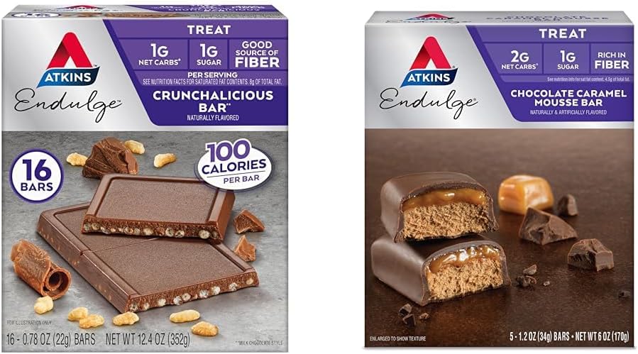 Atkins Endulge Crunchalicious Chocolate Bar, 16 Count & Chocolate Caramel Mousse Bar, 5 Počet