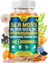 Nature's Organic Sea Moss Softgels with Black Seed, Ashwaranda, Bludderwrack, Gurger, Burdock Root, Manuka Lonce, Cinnamon for Imumun System, Simmun, Simmore, Eloper, 90 Softgel, 1 แพค