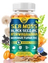 Nature's live Organic Sea Moss Softgels, with Black Seed Oil, Ashwagandha, Bladderwrack, Ginger, Burdock Root, Manuka Honey, Cinnamon for Immune System, Skin, Energy, 90 Softgels, 1 Pack