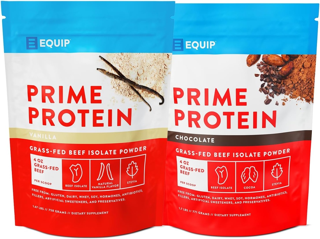 Equip Foods Chocolate Prime Protein Powder - Vanilla & Chocolate - Grass- Fed Isolate Beef Protein Powder - Paleo a gluten Free Protein Powder - Pomáhá budovat a opravit Tkáň, gluten zdarma