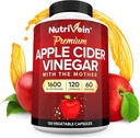 Nutriven Premium Apple Cider Actas papildai su motina - 1600 mg - 120 Apple Cider Actas kapsulės: ACV pills Digestion, Keto, Valymas, ir subalansuotas mitybos