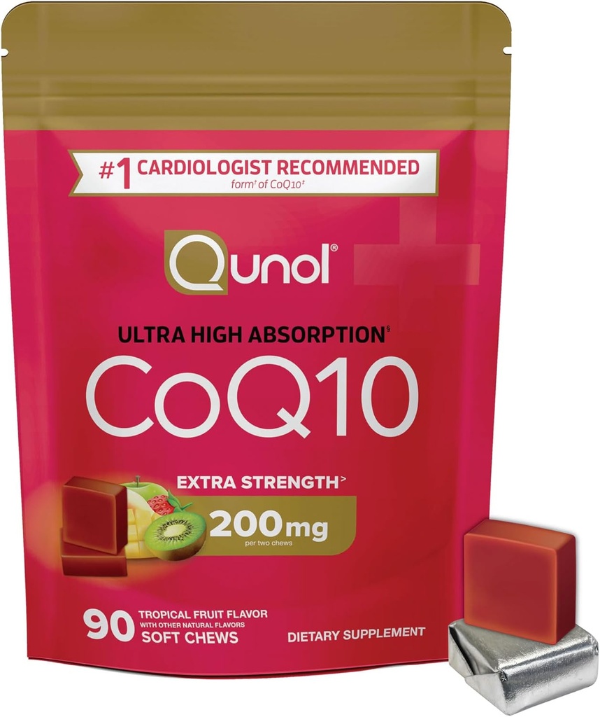 Qunol CoQ10 200мг м'які черги, додаткова міцність & Ultra High Absorption Coenzyme Q10 Supplement, #1 Кардіолог Рекомендовані добавки для здоров'я серця, 90 граф