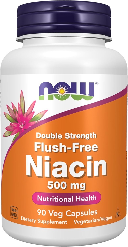 Şimdi Gıdalar Tamamlıyor, Niacin (Vitamin B-3) 500 mg, Flush-Free, Double Strength, Beslenme Sağlığı, 90 Veg Capsules